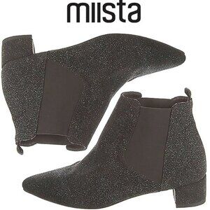 Miista London handmade black metallic leather sparkle Chelsea Boots 39/8.5